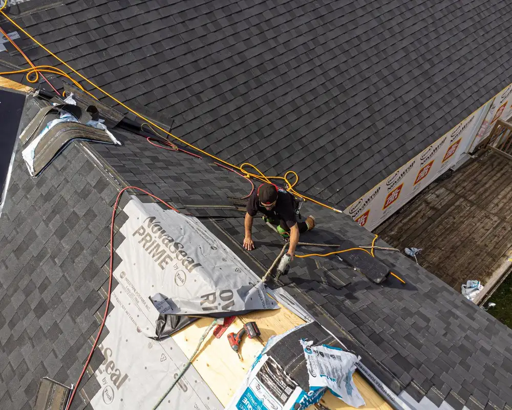 Finished roof and exterior on a two-storey house